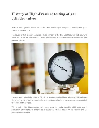 History of High-Pressure testing of gas cylinder valves
