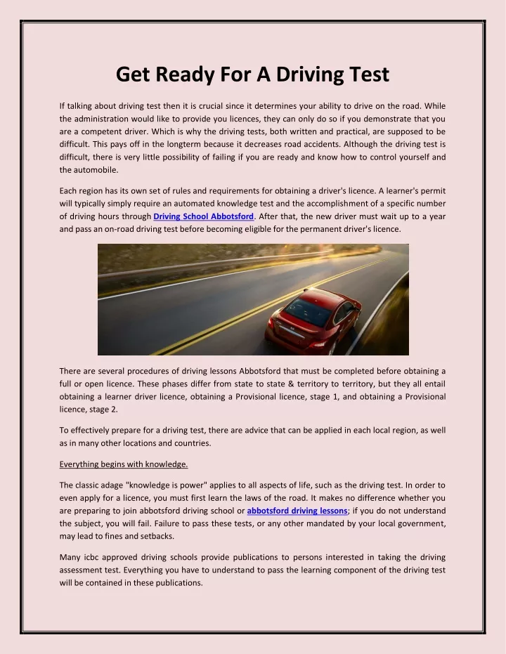 get ready for a driving test