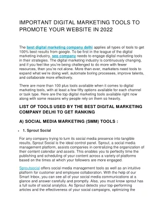 IMPORTANT DIGITAL MARKETING TOOLS TO PROMOTE YOUR WEBSITE IN 2022