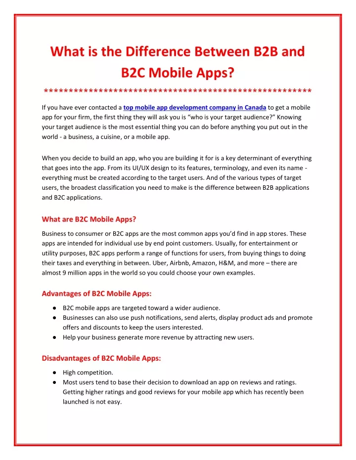 what is the difference between b2b and b2c mobile