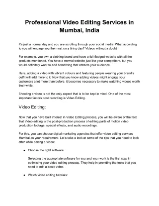 Professional Video Editing Services in Mumbai, India