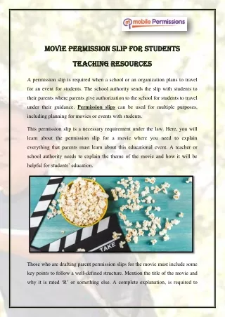 Movie Permission Slip For Students Teaching Resources
