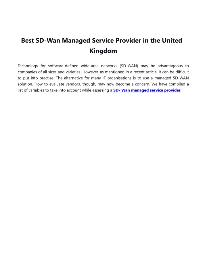 best sd wan managed service provider