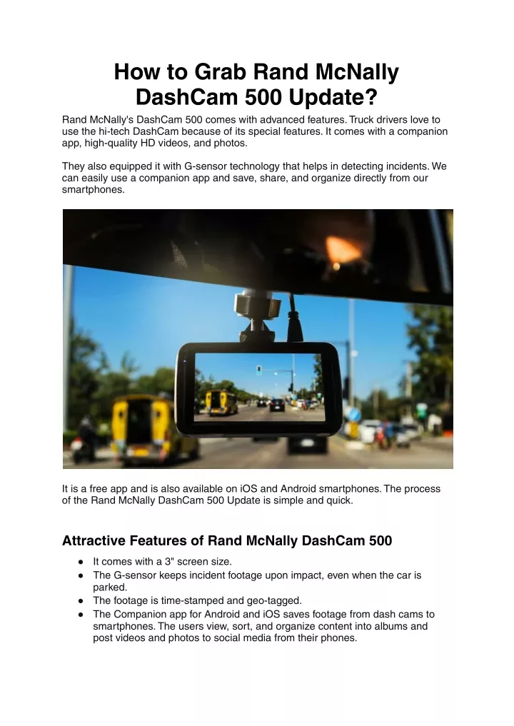 how to grab rand mcnally dashcam 500 update