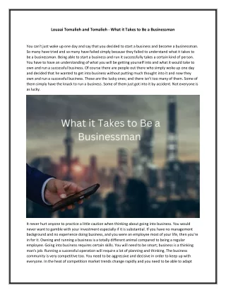 Louaai Tomalieh and Tomalieh - What it Takes to Be a Businessman