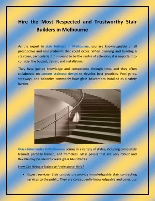 Hire the Most Respected and Trustworthy Stair Builders in Melbourne