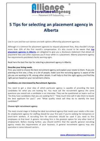 5 Tips for selecting an placement agency in Alberta