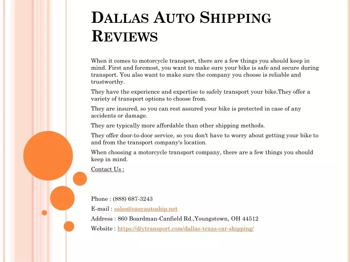 dallas auto shipping reviews