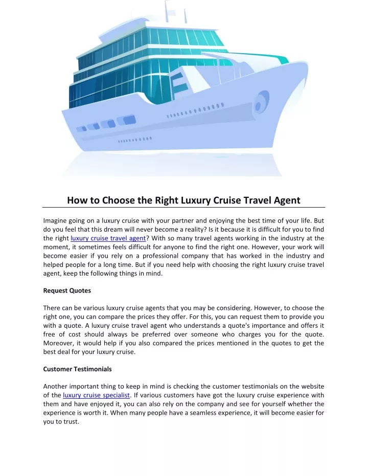 how to choose the right luxury cruise travel agent