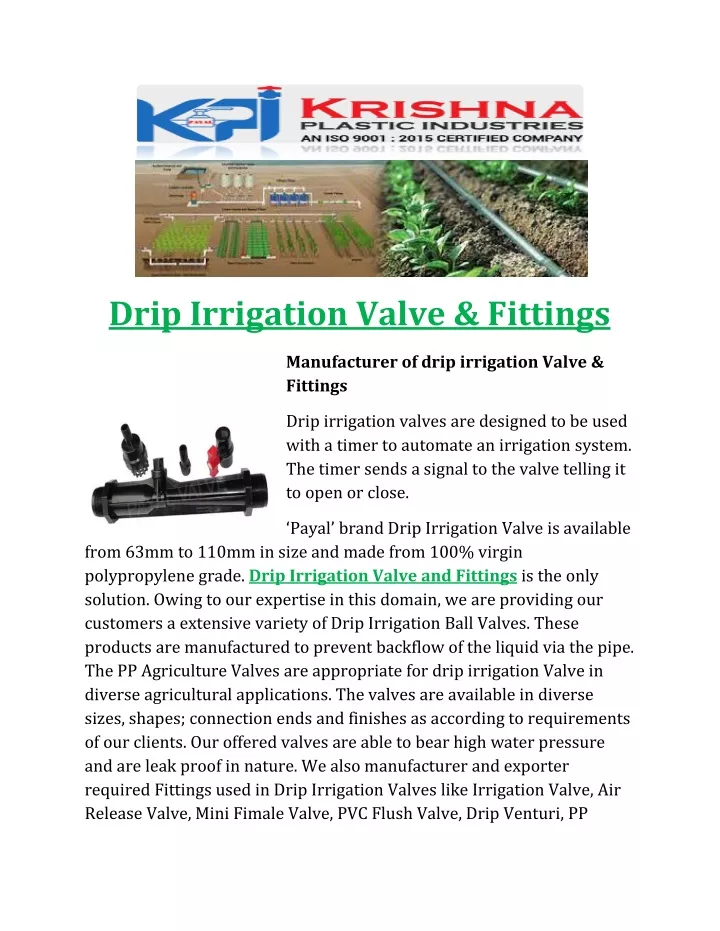 drip irrigation valve fittings