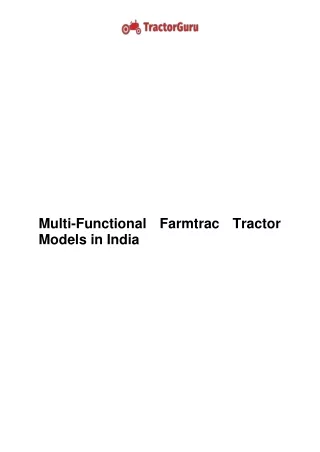 multi functional farmtrac tractor models in india