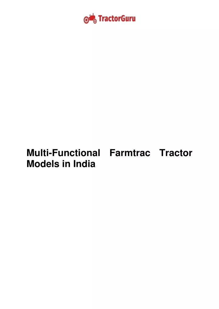 multi functional farmtrac tractor models in india