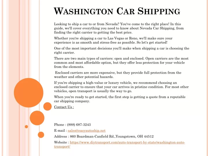 washington car shipping