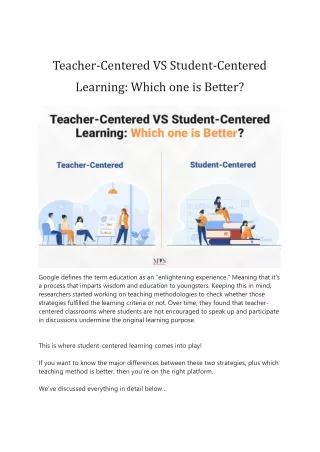 Teacher Centered VS Student Centered Learning Which one is Better