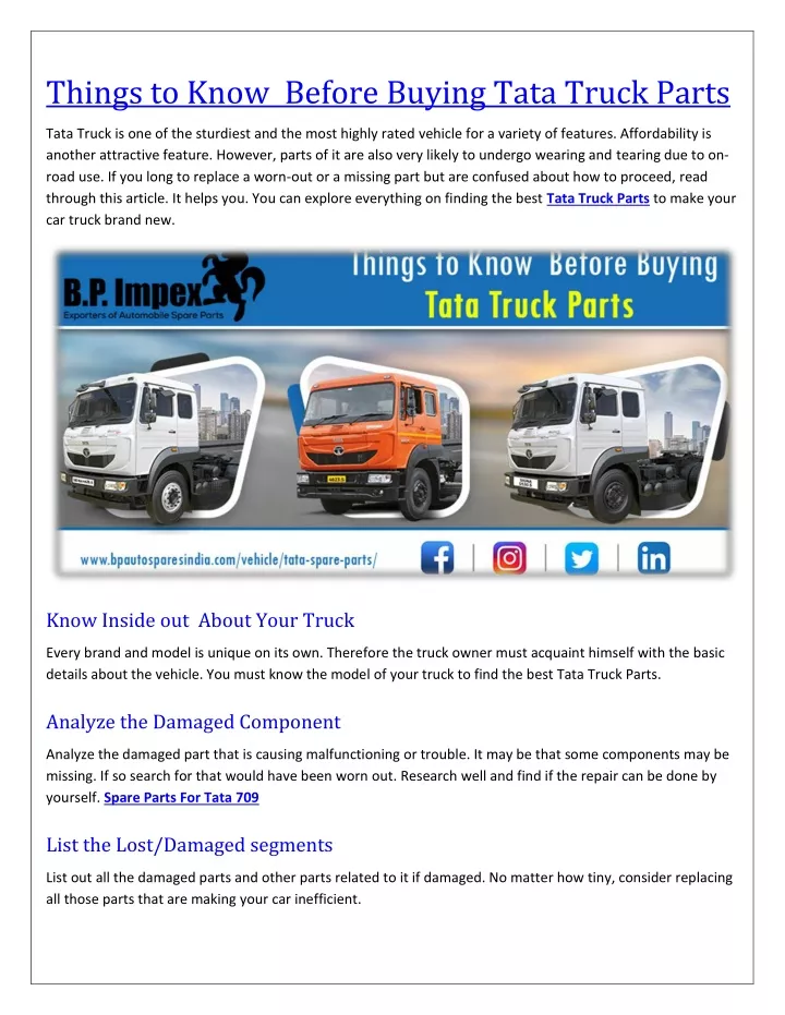 things to know before buying tata truck parts