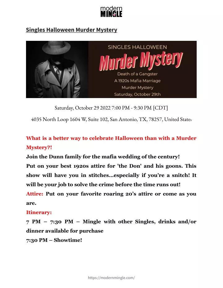 singles halloween murder mystery