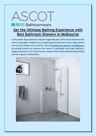 Get the Ultimate Bathing Experience with Best Bathroom Showers in Melbourne
