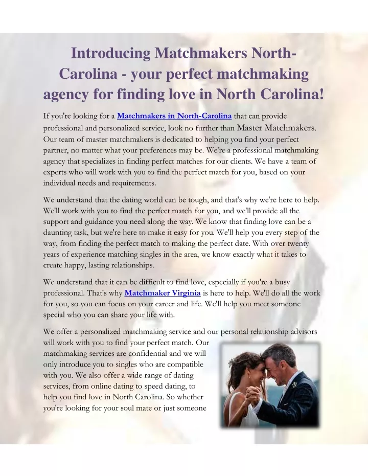 introducing matchmakers north carolina your