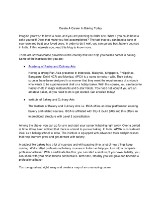 create a career in baking today