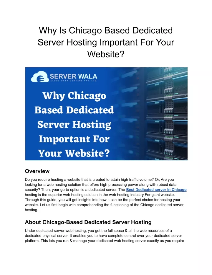 why is chicago based dedicated server hosting