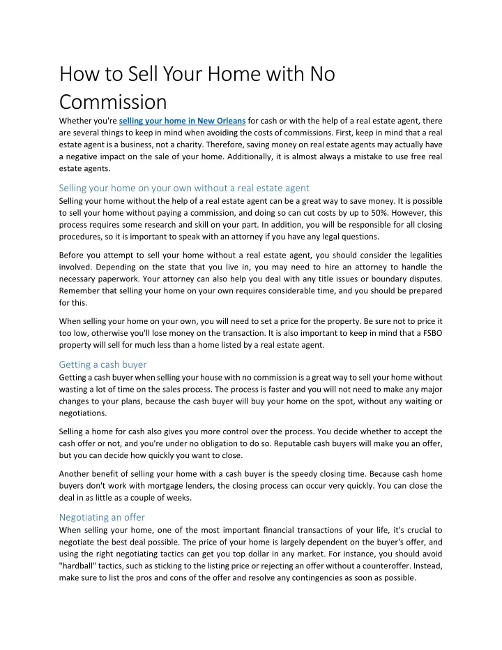 how to sell your home with no commission whether