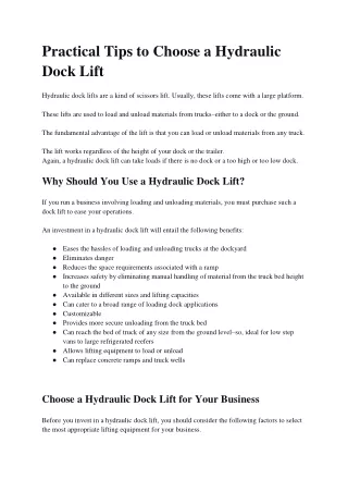 practical tips to choose a hydraulic dock lift