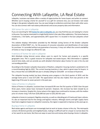 connecting with lafayette la real estate