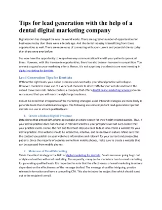Tips for lead generation with the help of a dental digital marketing company