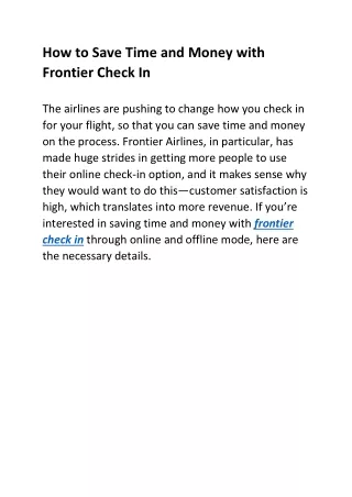 how to save time and money with frontier check in