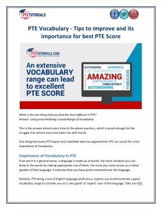 PTE Vocabulary - Tips to improve and its importance for best PTE Score