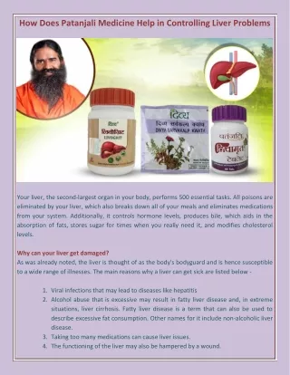 How Does Patanjali Medicine Help in Controlling Liver Problems