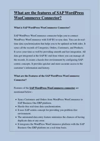 what are the features of sap wordpress