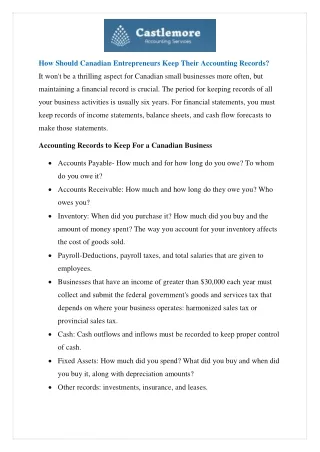 How Should Canadian Entrepreneurs Keep Their Accounting Records?
