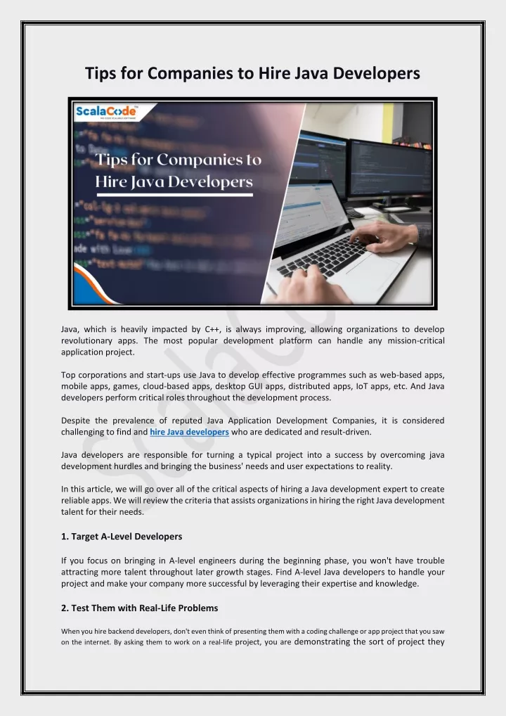 tips for companies to hire java developers