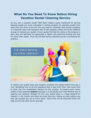 What Do You Need To Know Before Hiring Vacation Rental Cleaning Service