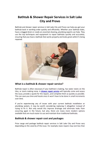 Bathtub & Shower Repair Services in Salt Lake City and Provo
