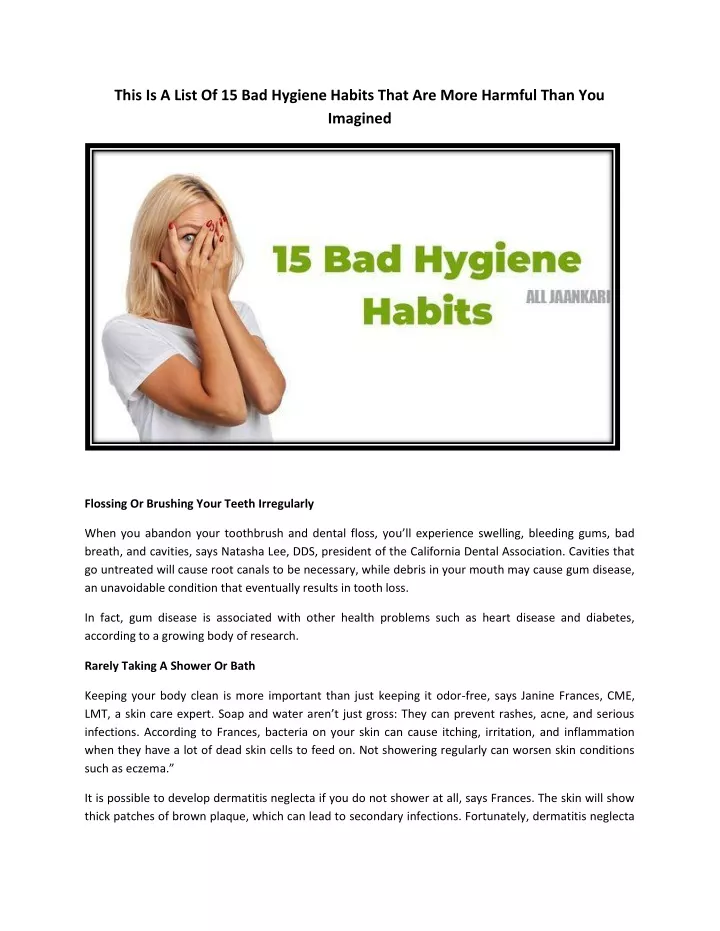 this is a list of 15 bad hygiene habits that