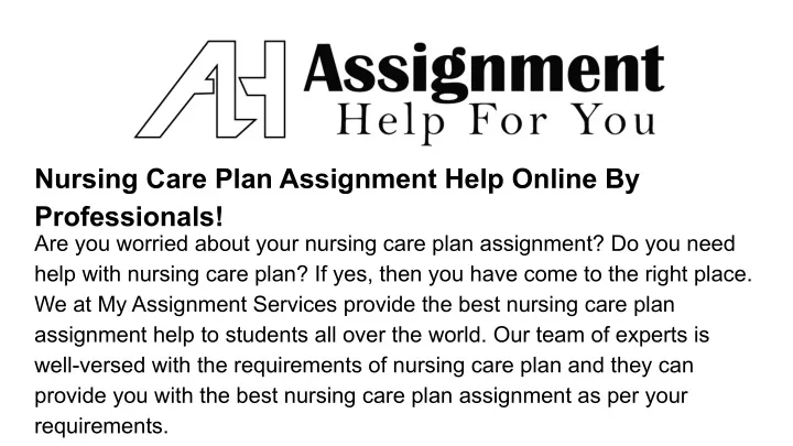 nursing care plan assignment help online