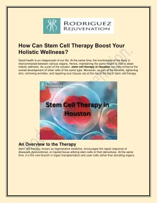 Best Stem Cell Therapy in Houston by Rodriguez Rejuvenation