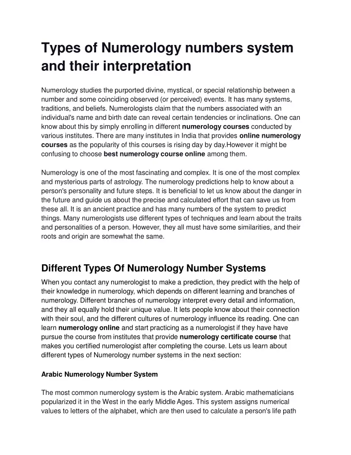 types of numerology numbers system and their interpretation