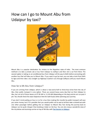 how can i go to mount abu from udaipur by taxi