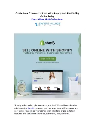 Create Your Ecommerce Store With Shopify and Start Selling Online Today