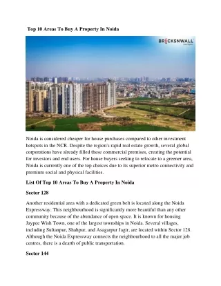Top 10 Areas To Buy A Property In Noida....