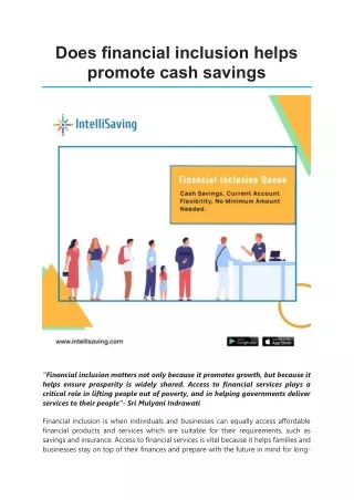 Does financial inclusion helps promote cash savings