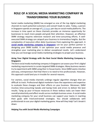 Role of a Social Media Marketing Company in Transforming Your Business