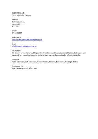 business name pinnacle building projects address