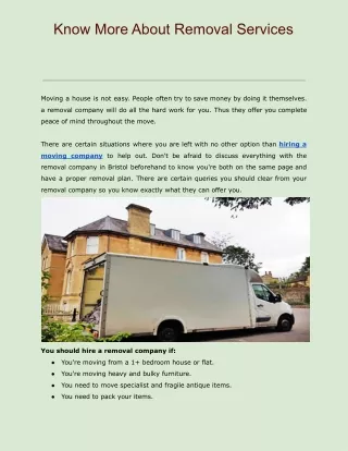Know More About Removal Services