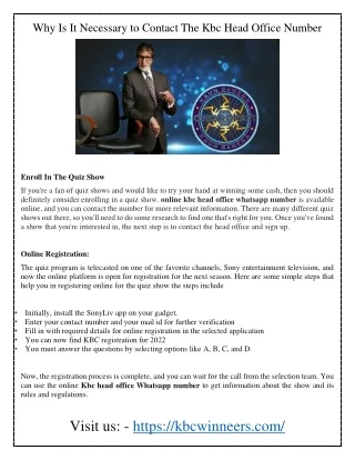 why is it necessary to contact the kbc head