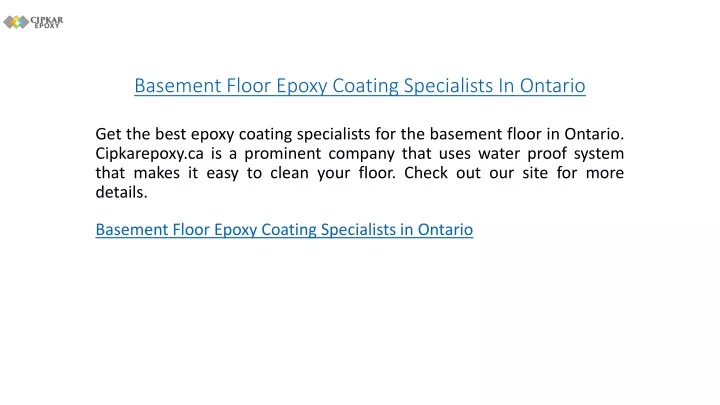 basement floor epoxy coating specialists in ontario