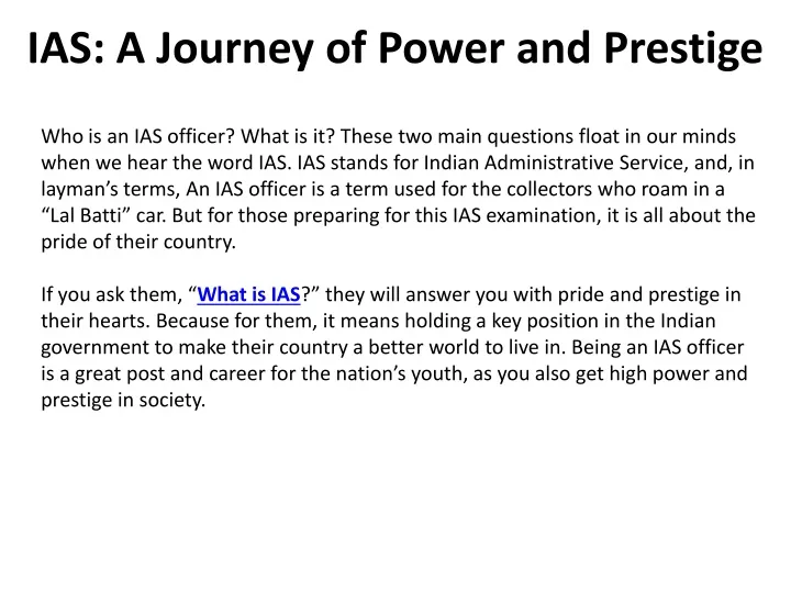 ias a journey of power and prestige
